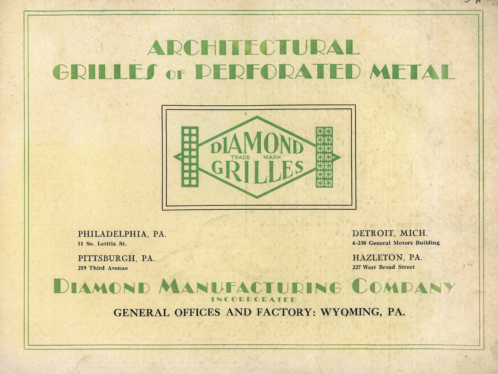 original 1928 diamond manufacturing company architectural perforated grilles catalog