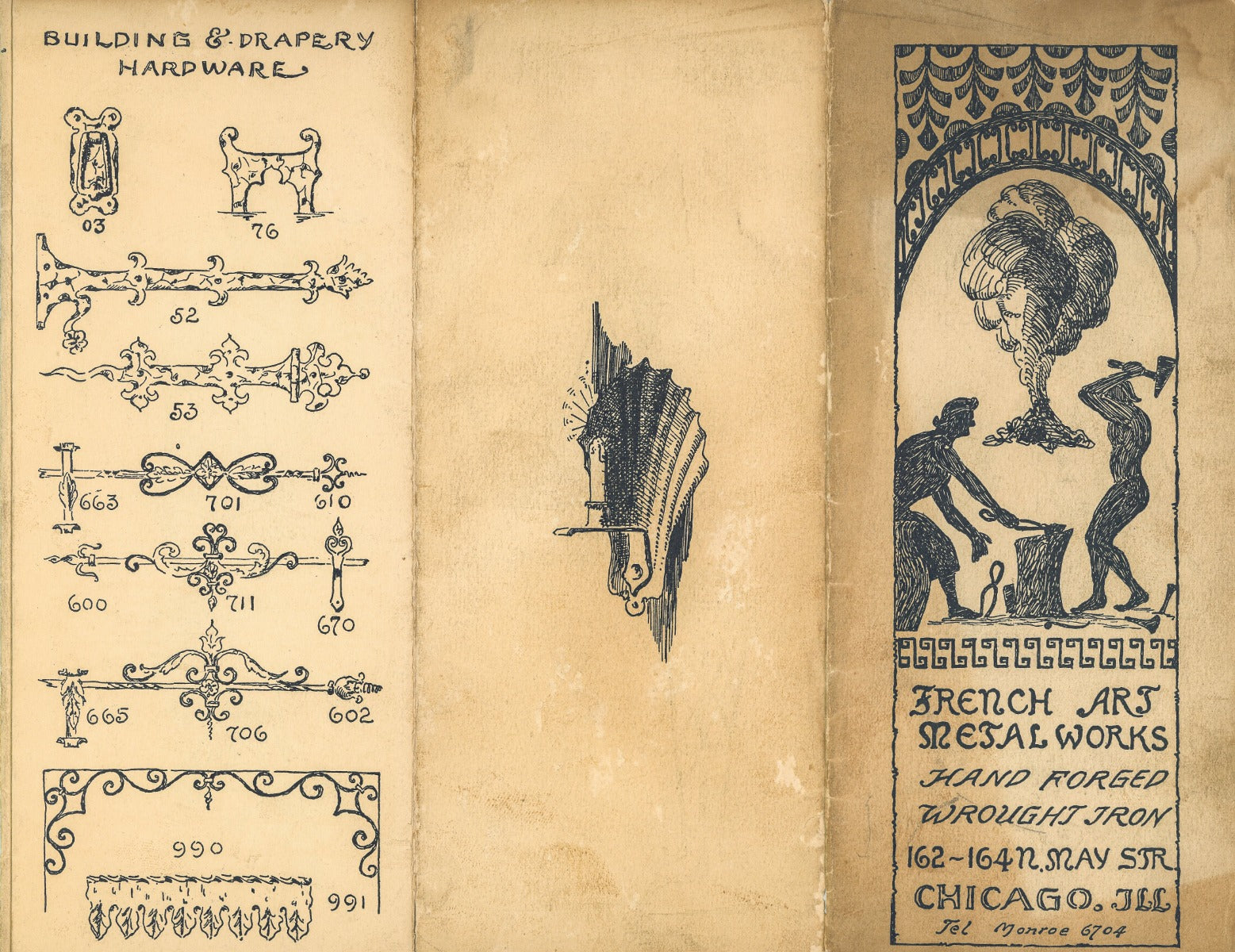 rare original 1930s folding french arts metal works company product brochure featuring ornamental hand wrought ironwork