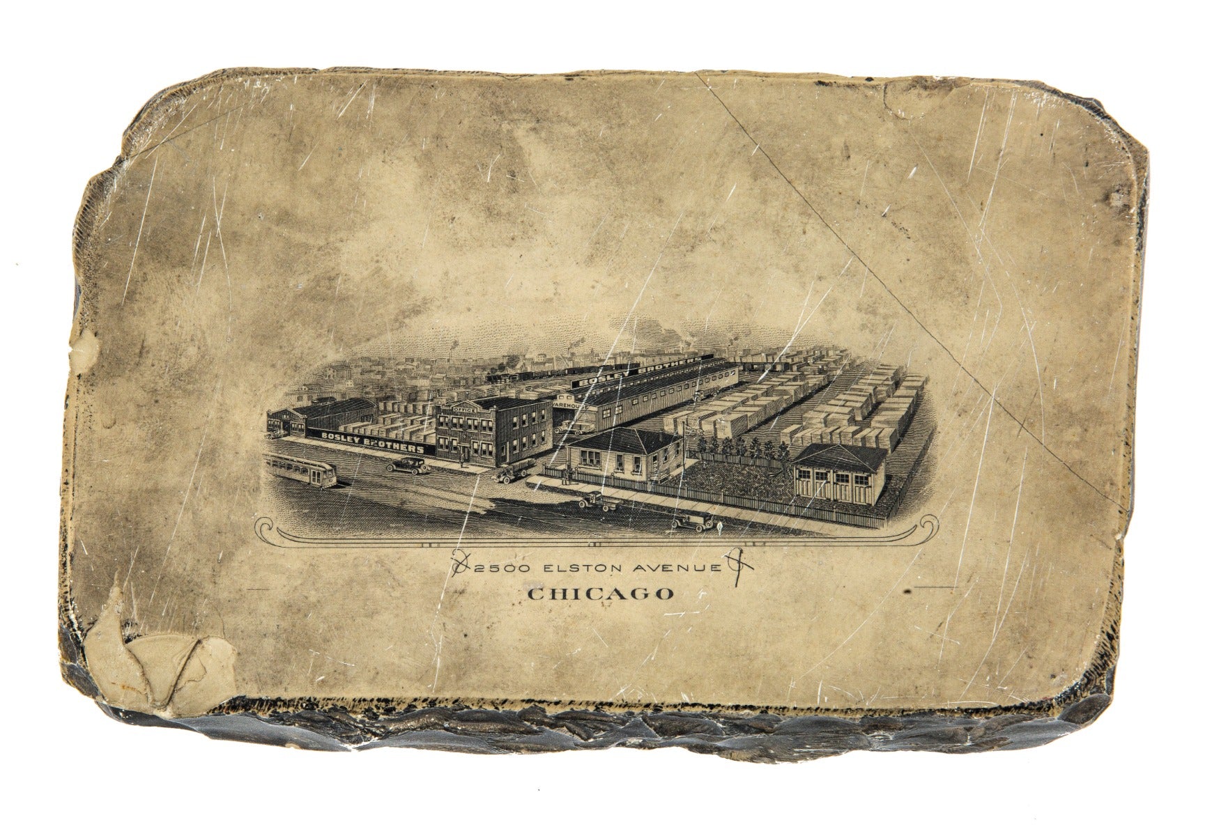 original early 20th century lithographic stone for bosley brothers wrecking company of chicago