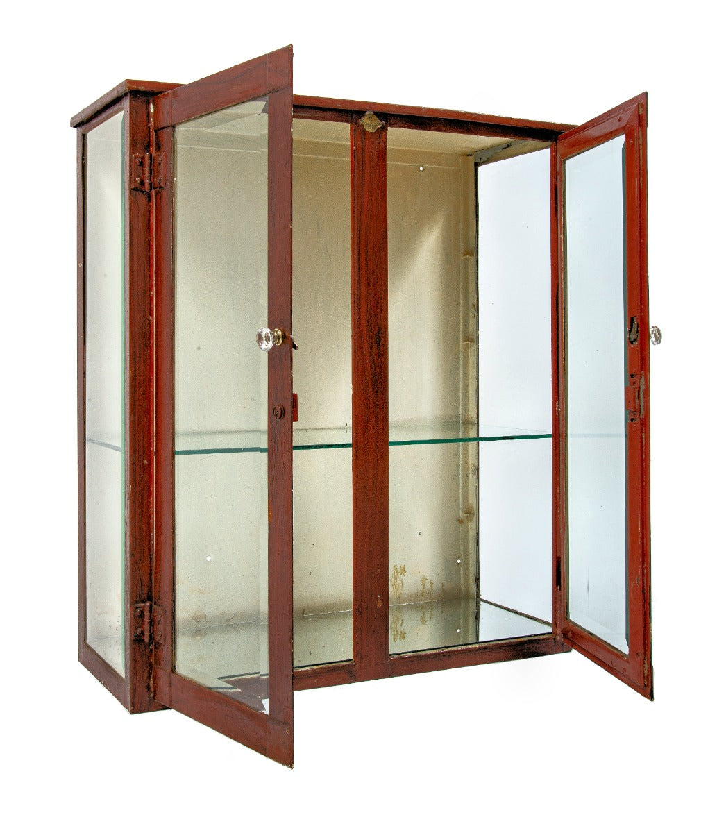 original early 20th century salvaged chicago cook county hospital beveled glass and steel medical cabinet