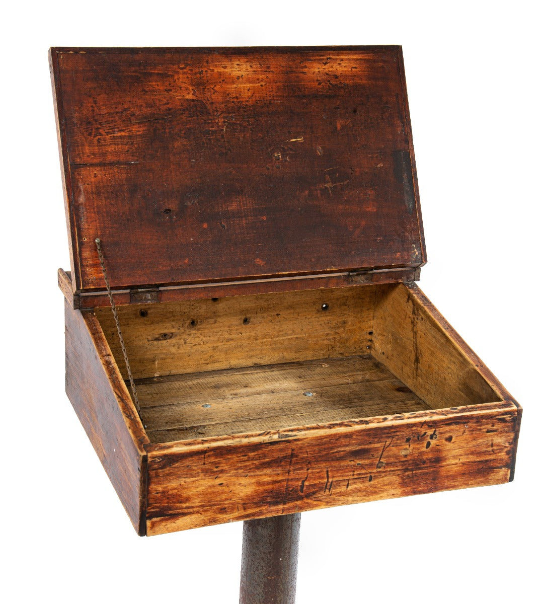 early 20th century antique american industrial freestanding foreman's desk with three-legged cast iron stand