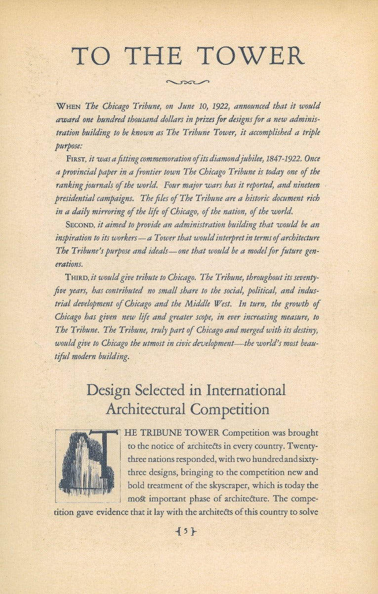 rare 1924 hardbound intact "to the tower" chicago tribune tower building dedication book with floorplan