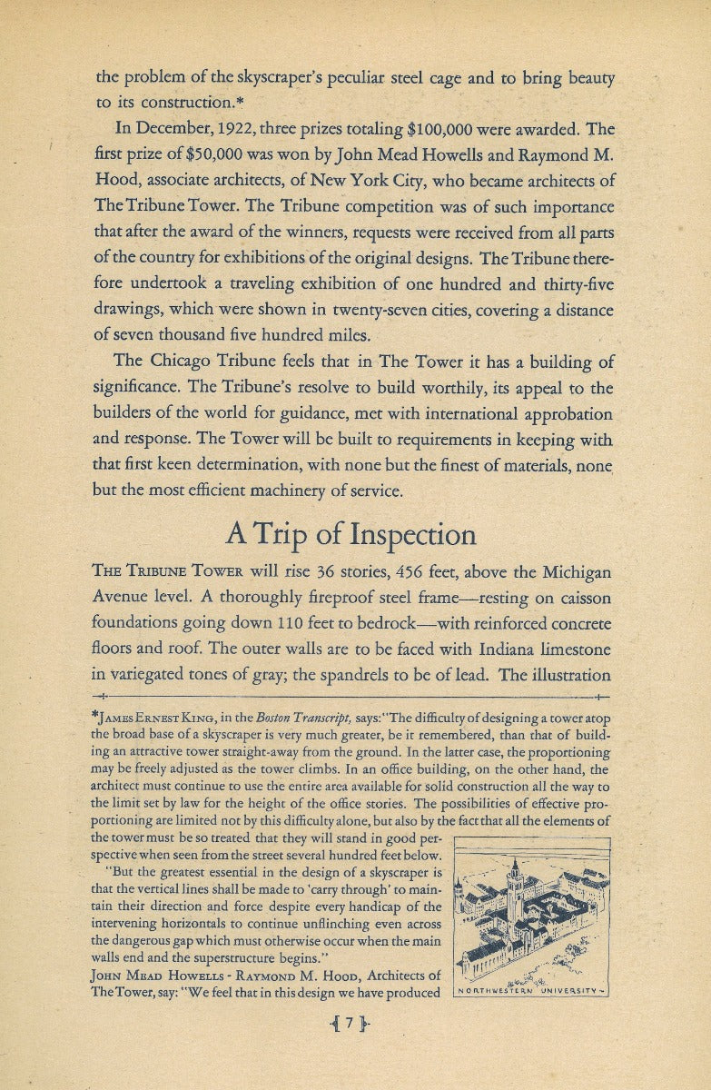 rare 1924 hardbound intact "to the tower" chicago tribune tower building dedication book with floorplan