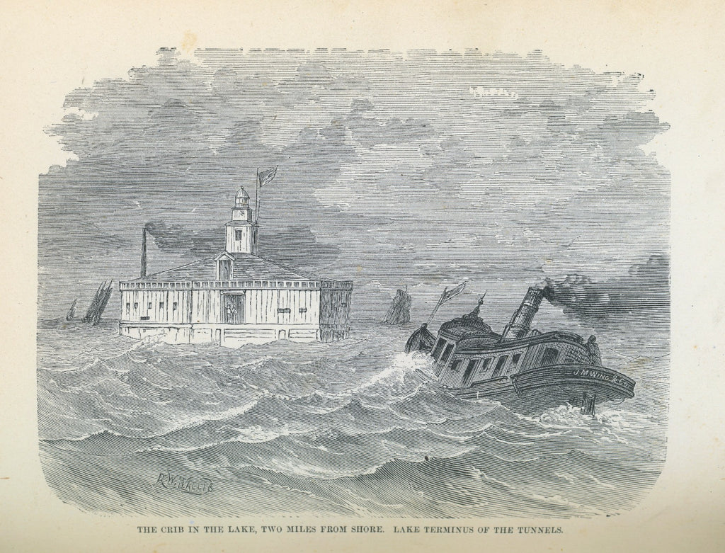 rare 1874 hardbound tunnel and water system of chicago book with several detailed lithographs