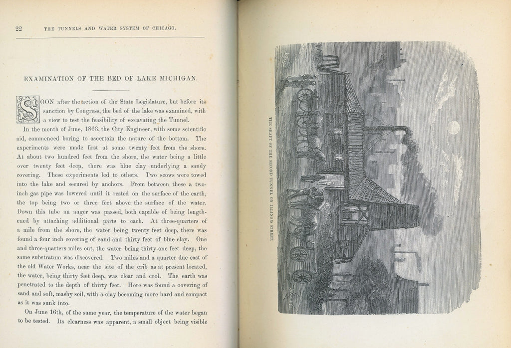 rare 1874 hardbound tunnel and water system of chicago book with several detailed lithographs
