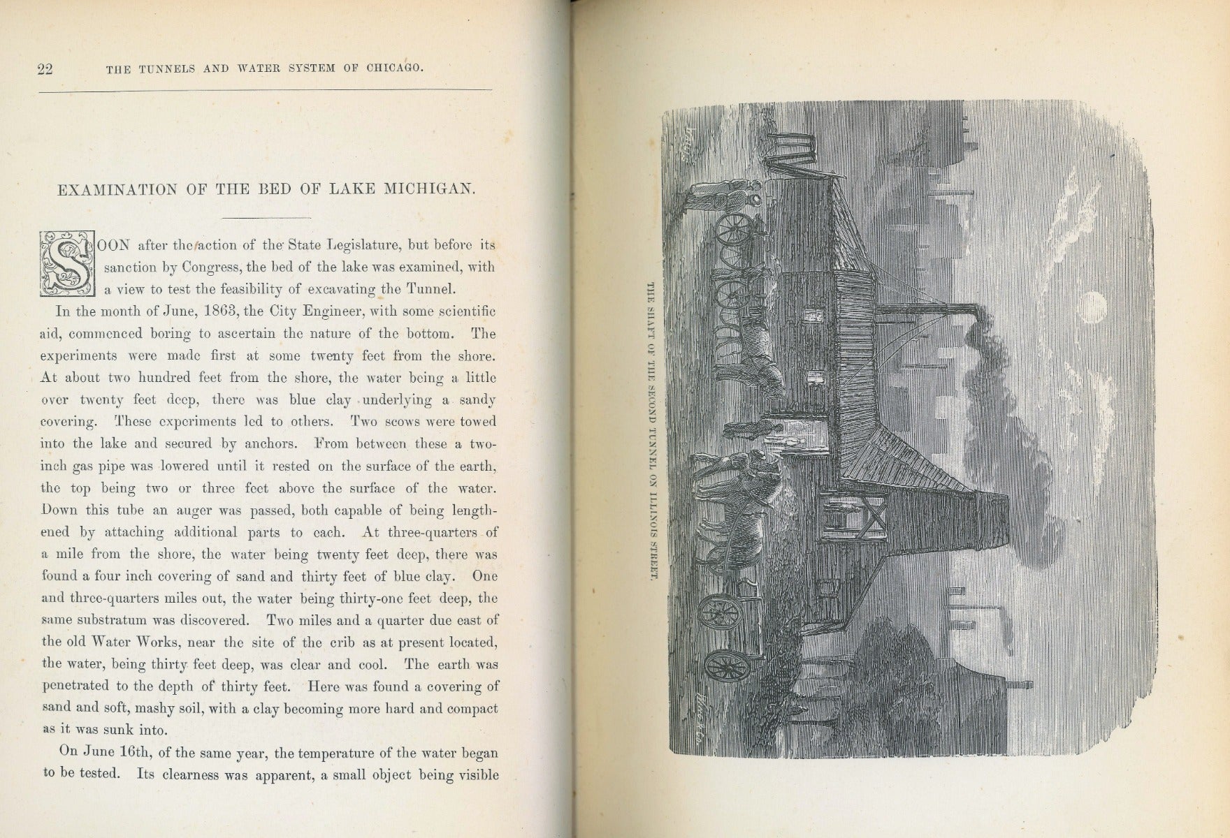 rare 1874 hardbound tunnel and water system of chicago book with several detailed lithographs