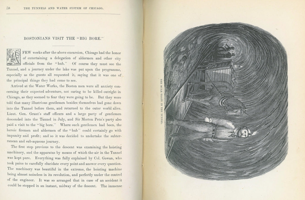 rare 1874 hardbound tunnel and water system of chicago book with several detailed lithographs