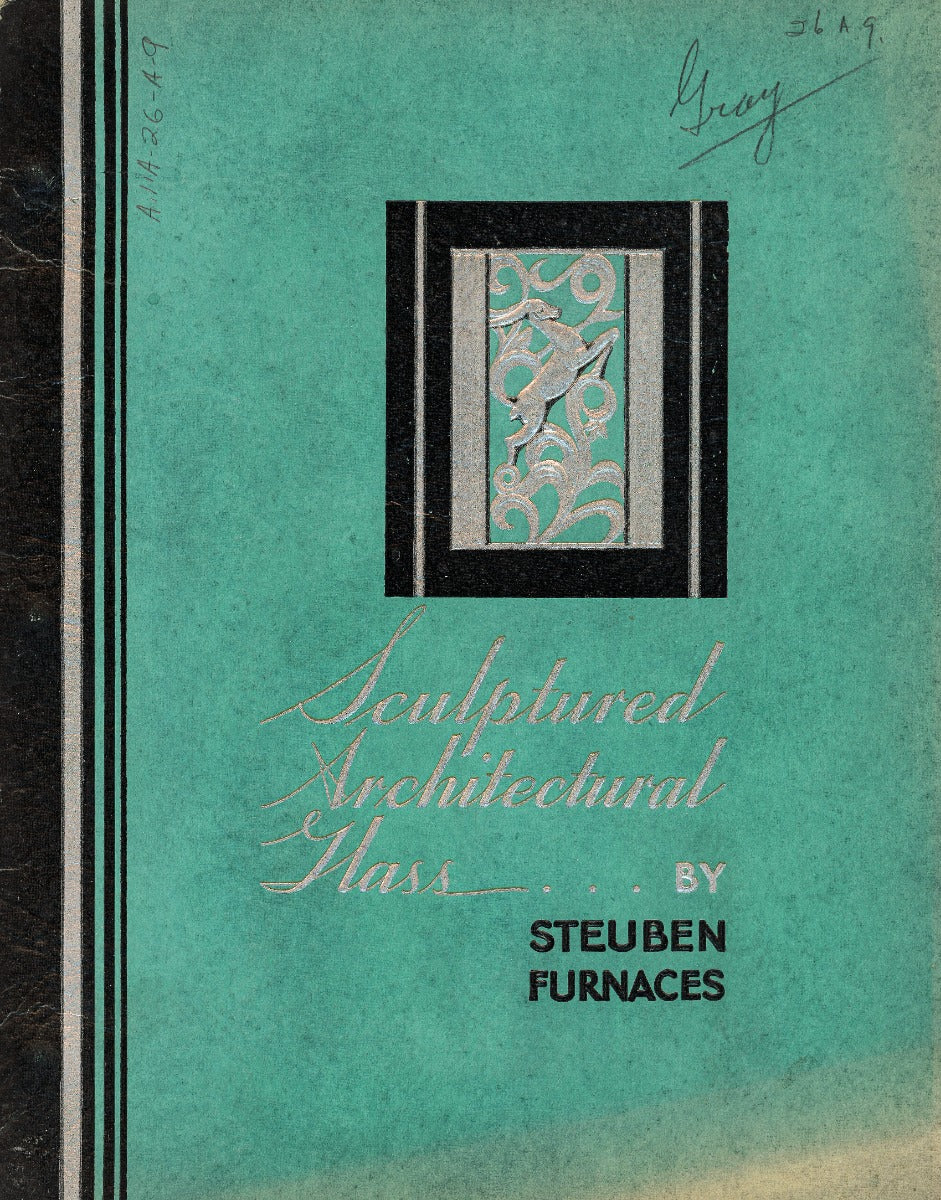 depression-era catalog featuring interior sculptured architectural building glass ornament by steuben