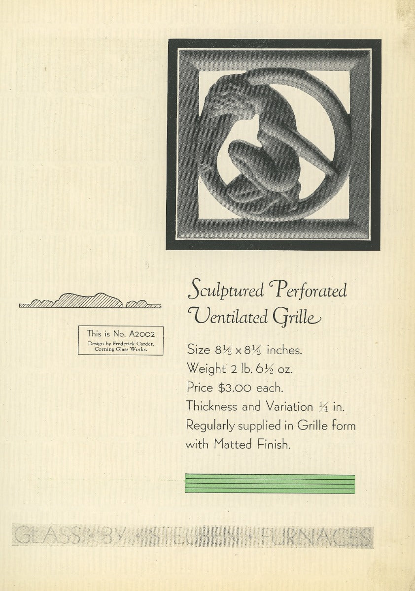 depression-era catalog featuring interior sculptured architectural building glass ornament by steuben