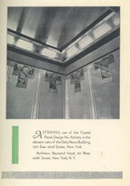 depression-era catalog featuring interior sculptured architectural building glass ornament by steuben