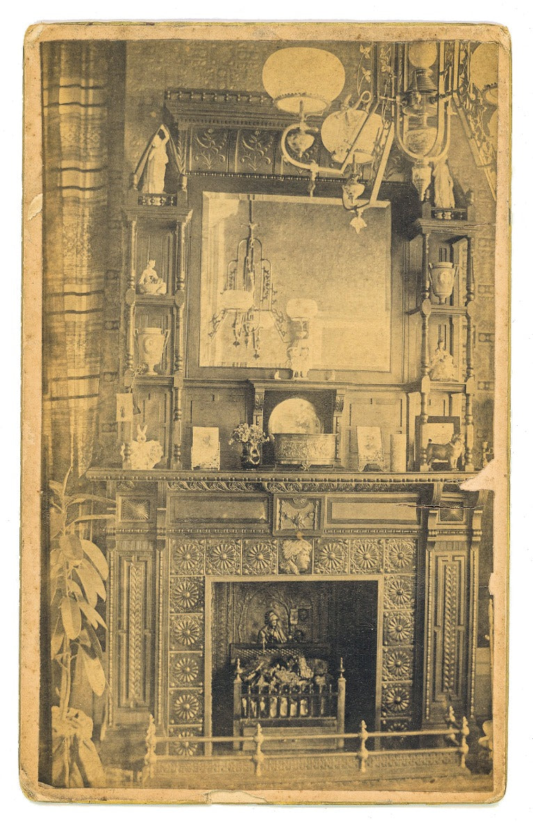 unusual oversized american-era victorian cabinet card of a new orleans mansion fireplace mantel