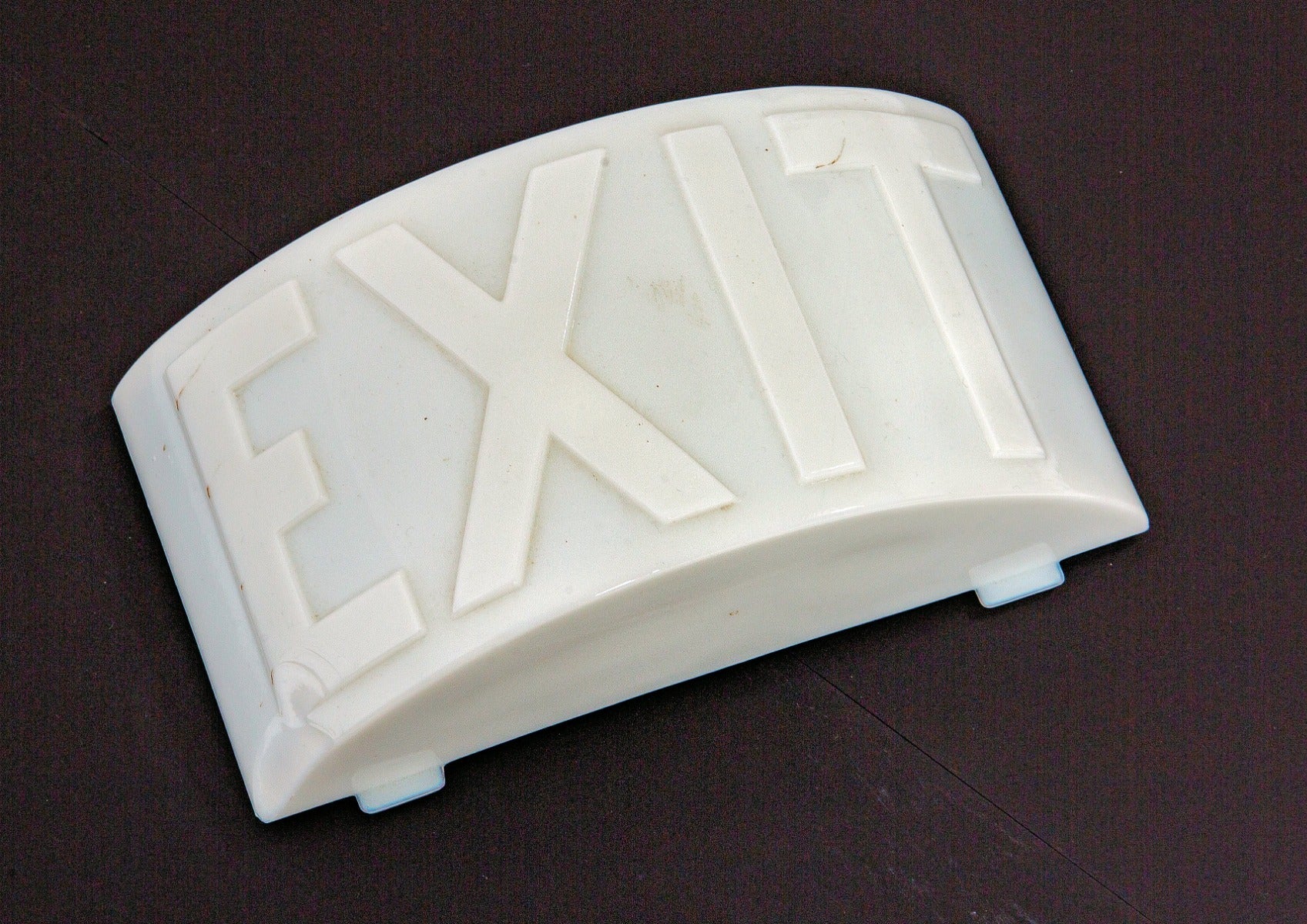 original 1920s hard to find pressed glass semicircular-shaped exit light shade with bold embossed lettering