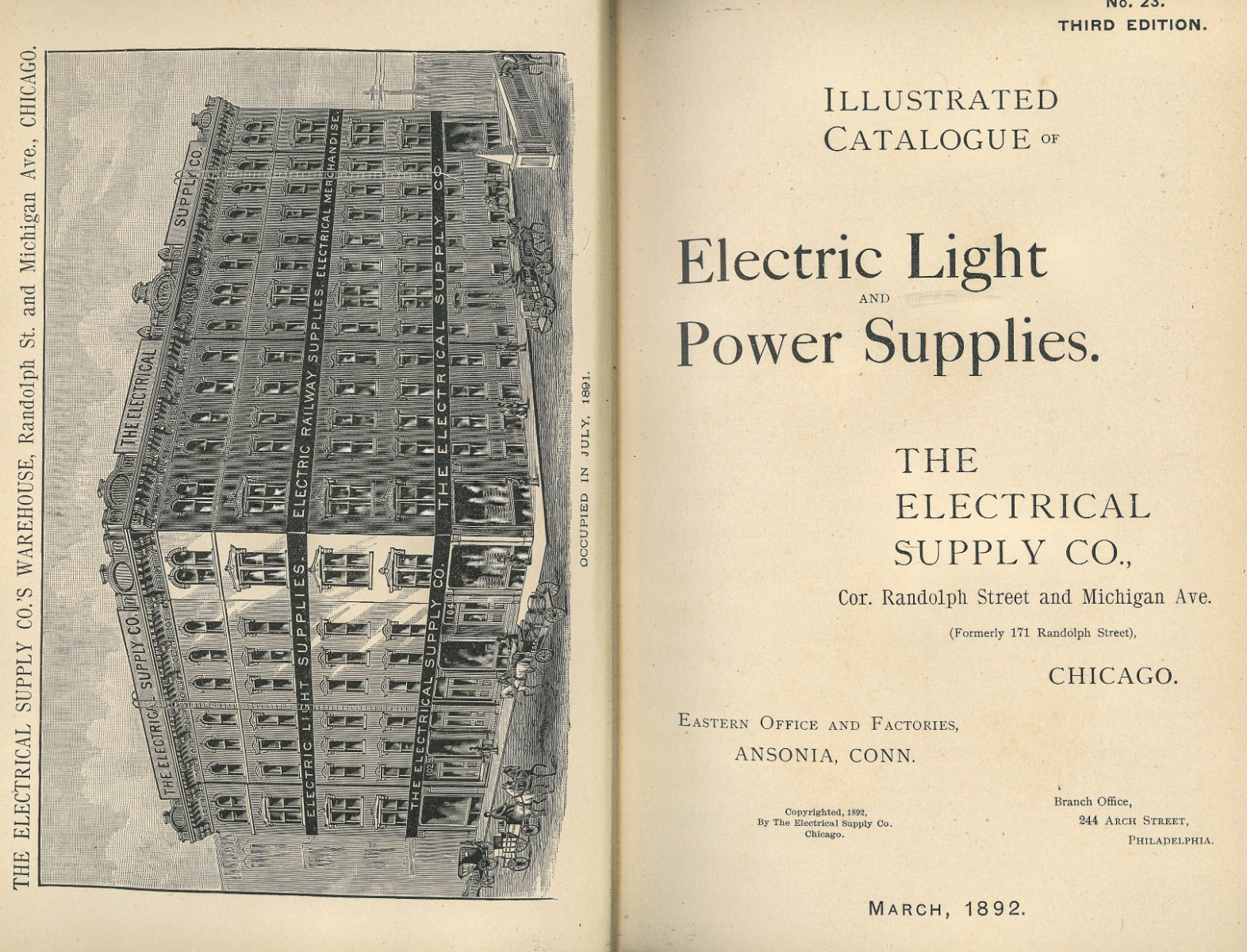 rare 1892 original and intact profusely illustrated electrical supply company chicago catalog