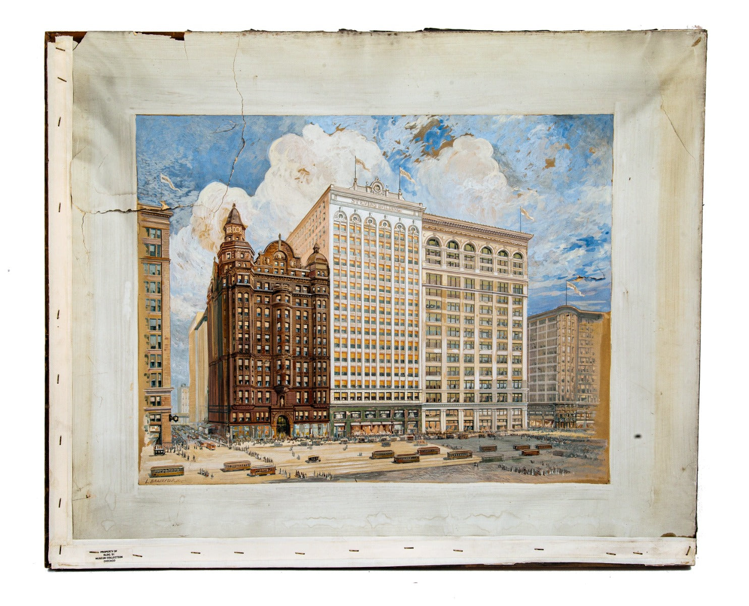 original richly colored washdrawing by louis f. braunhold of the columbus memorial building (1893, william w. boyington's last commission)