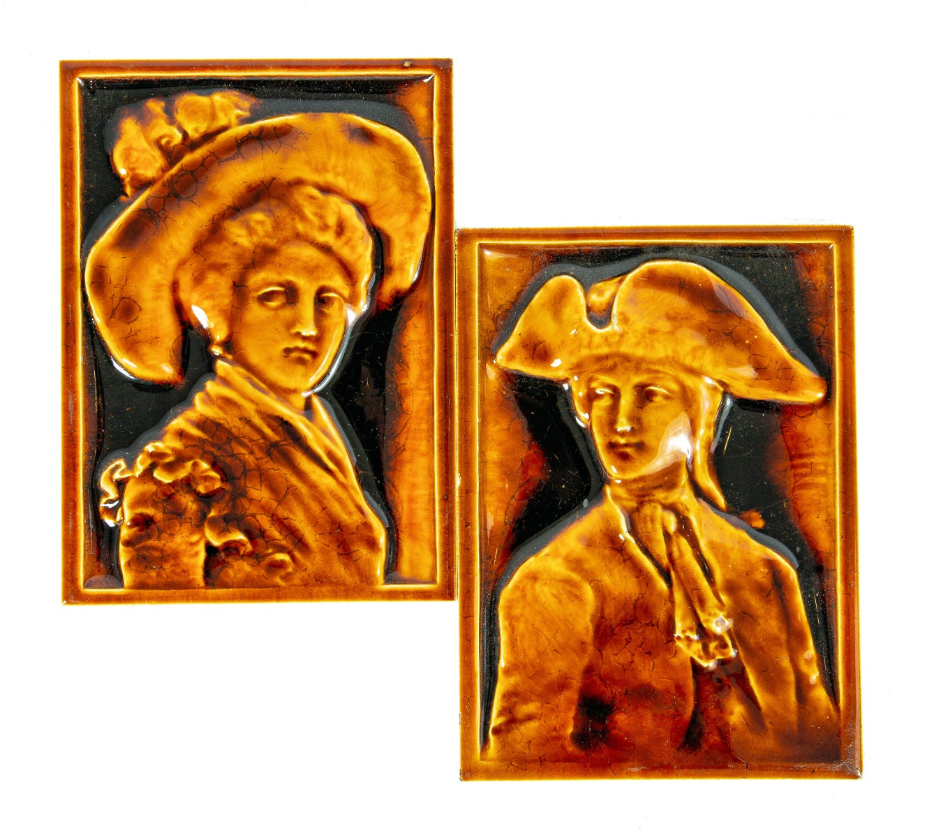 rare j. & j.g. low 9 x 6 inch rectangular-shaped richly colored patented portrait tiles