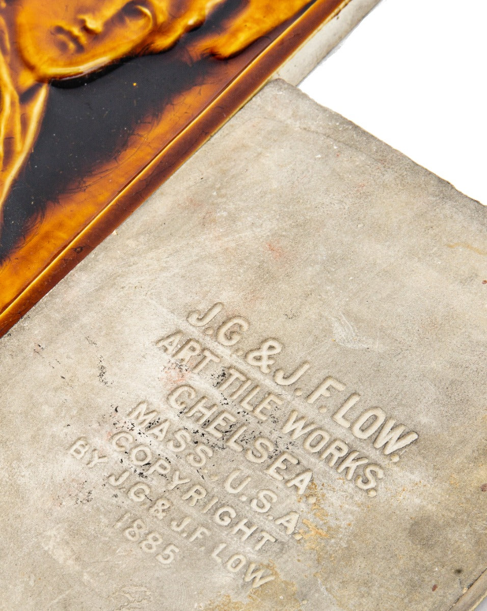 rare j. & j.g. low 9 x 6 inch rectangular-shaped richly colored patented portrait tiles