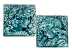 pair of dated and signed 19th century isaac broome-designed providential tile works figural majolica glazed fireplace tiles