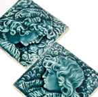 pair of dated and signed 19th century isaac broome-designed providential tile works figural majolica glazed fireplace tiles
