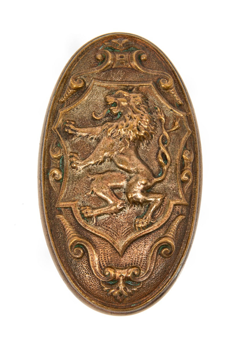 hard to find original yale & towne 1910 cast bronze "brabrant" pattern oval-shaped doorknob with standing lion