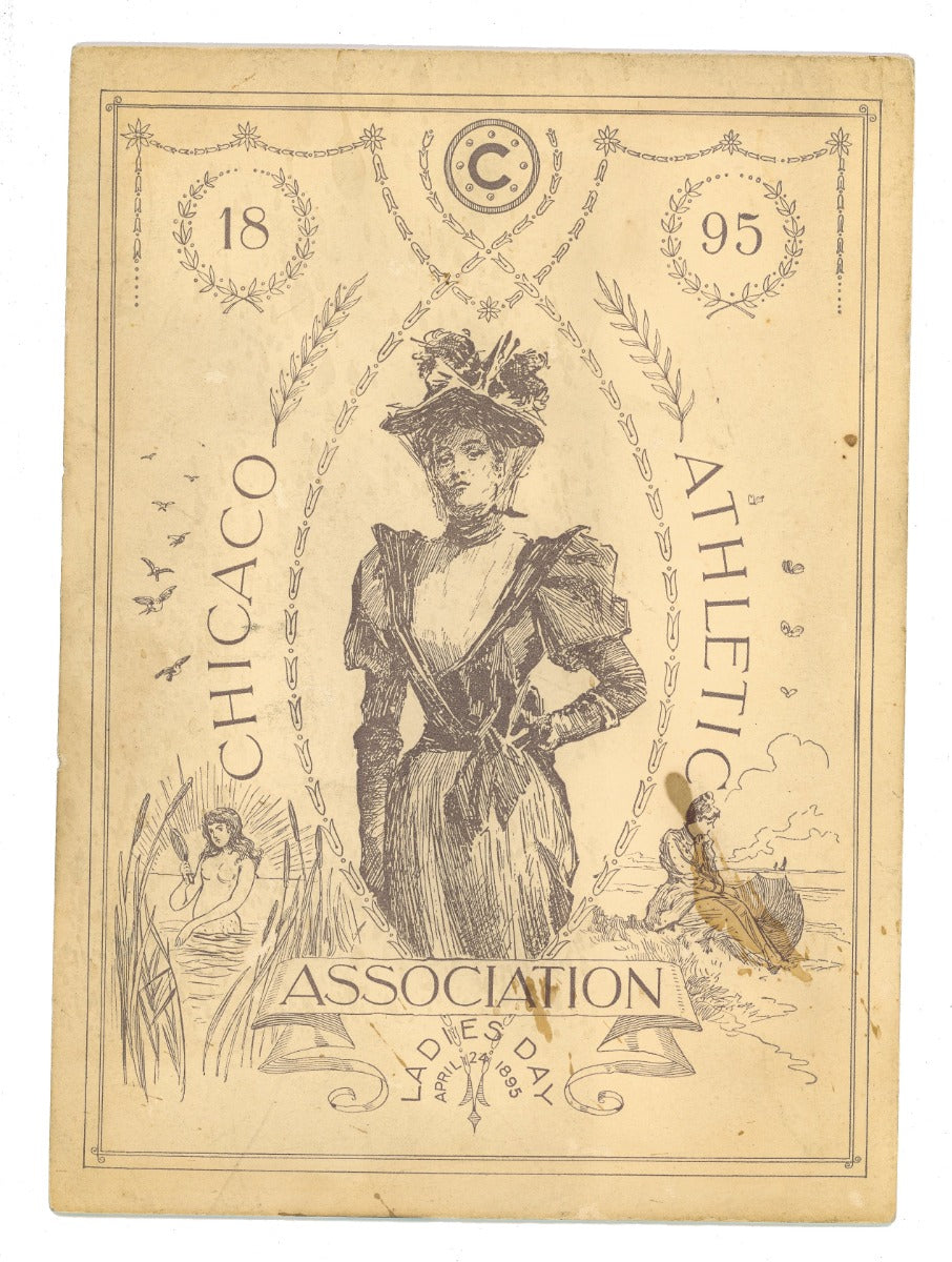 original heavy card stock "ladies day" program made for chicago athletic association building, dated april, 24, 1895.