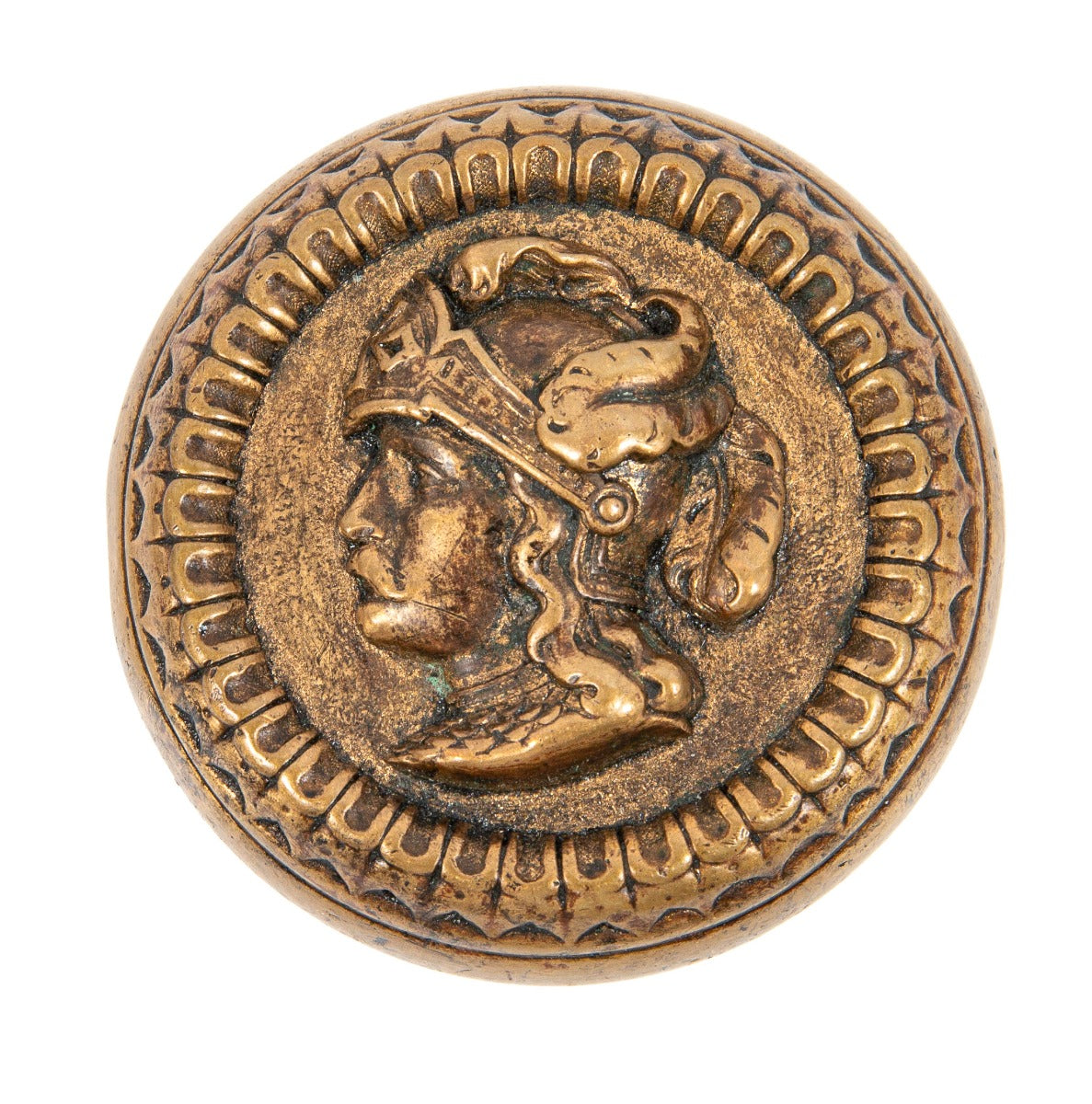 late 1870s hard to find original american metallic metal compression casting "plumed knight" figural bronze doorknob