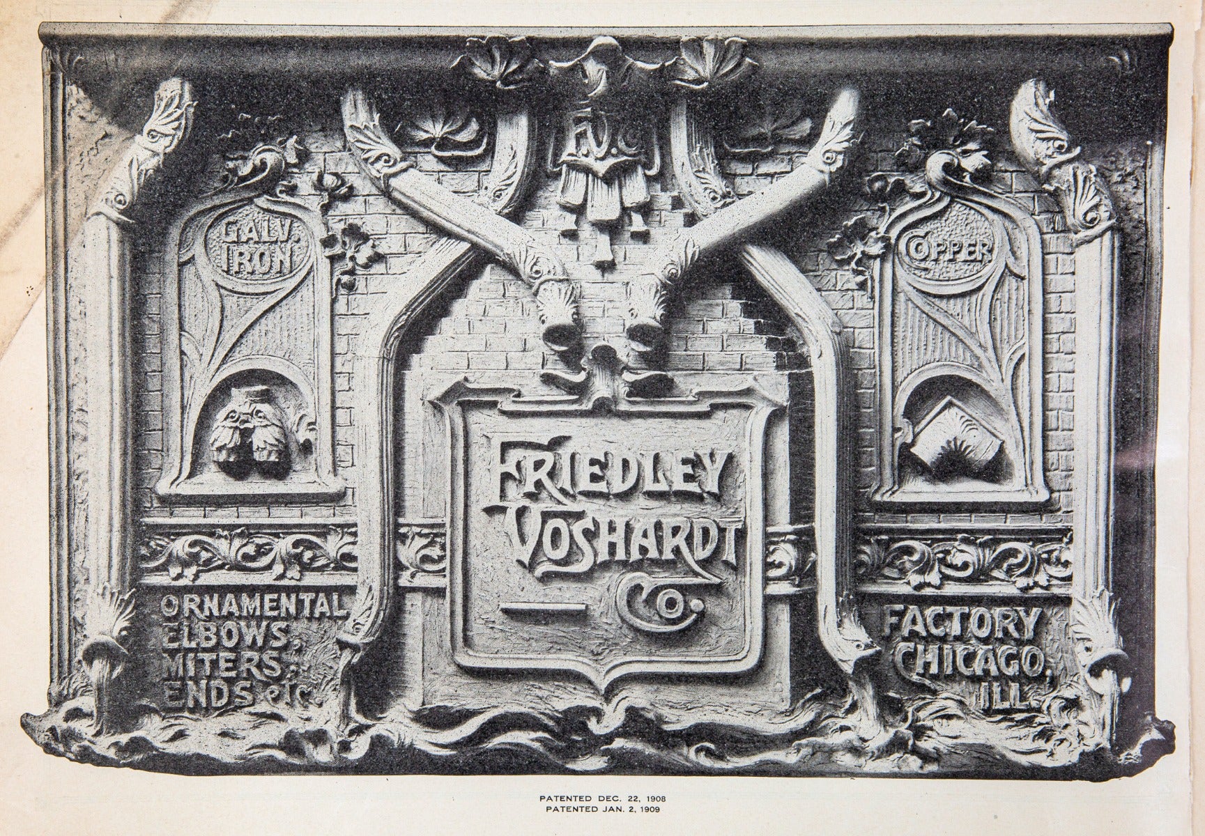 rare early 20th century original profusely illustrated chicago-based friedley-voshardt ornamental metal catalog