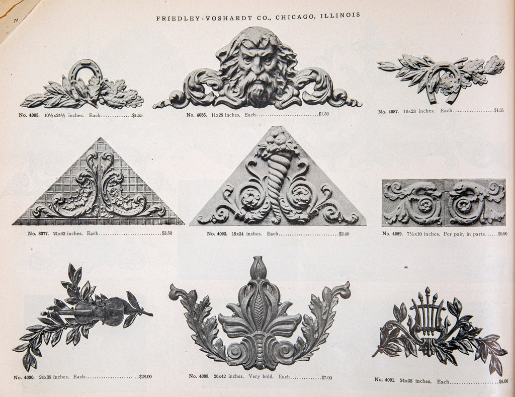 rare early 20th century original profusely illustrated chicago-based friedley-voshardt ornamental metal catalog