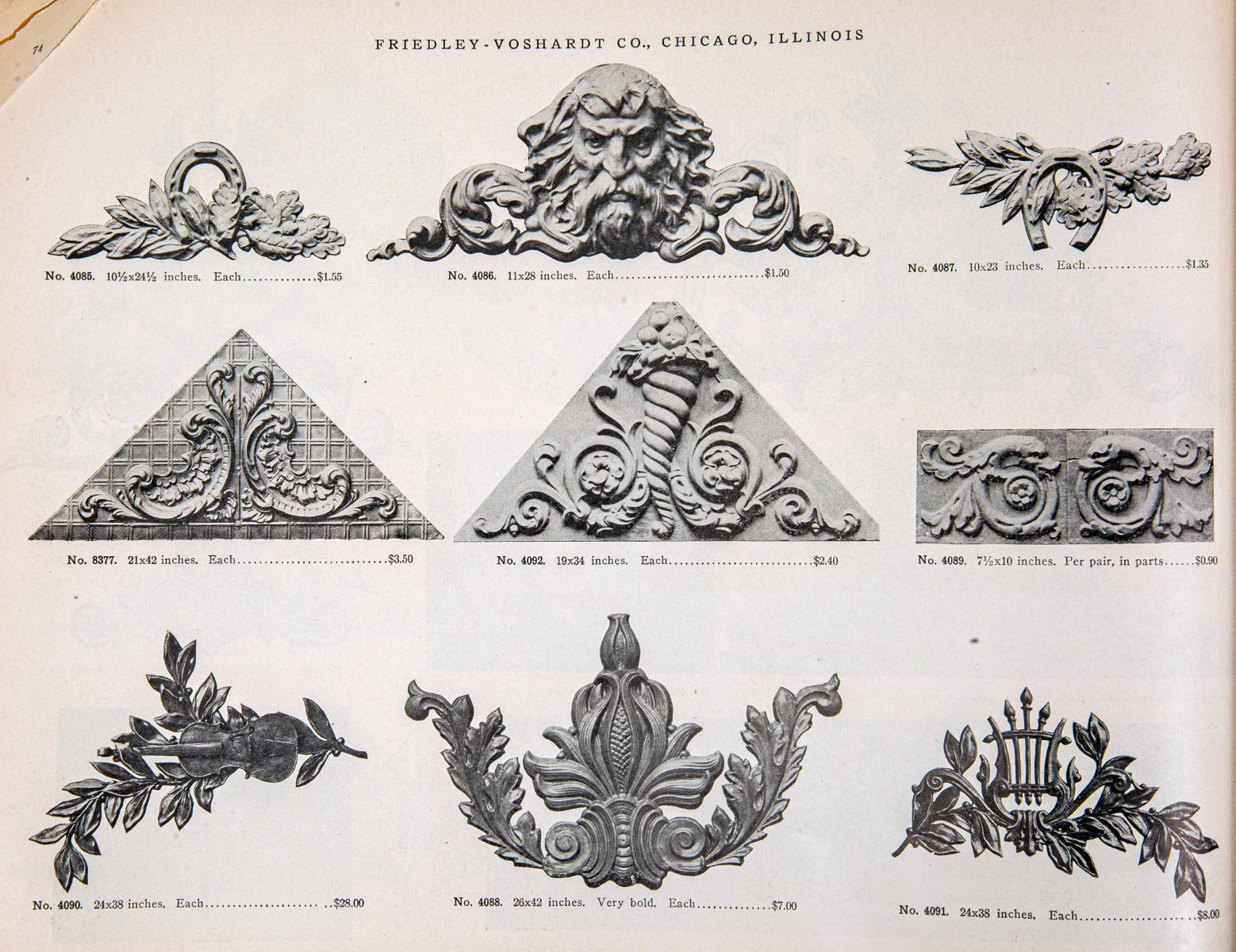 rare early 20th century original profusely illustrated chicago-based friedley-voshardt ornamental metal catalog