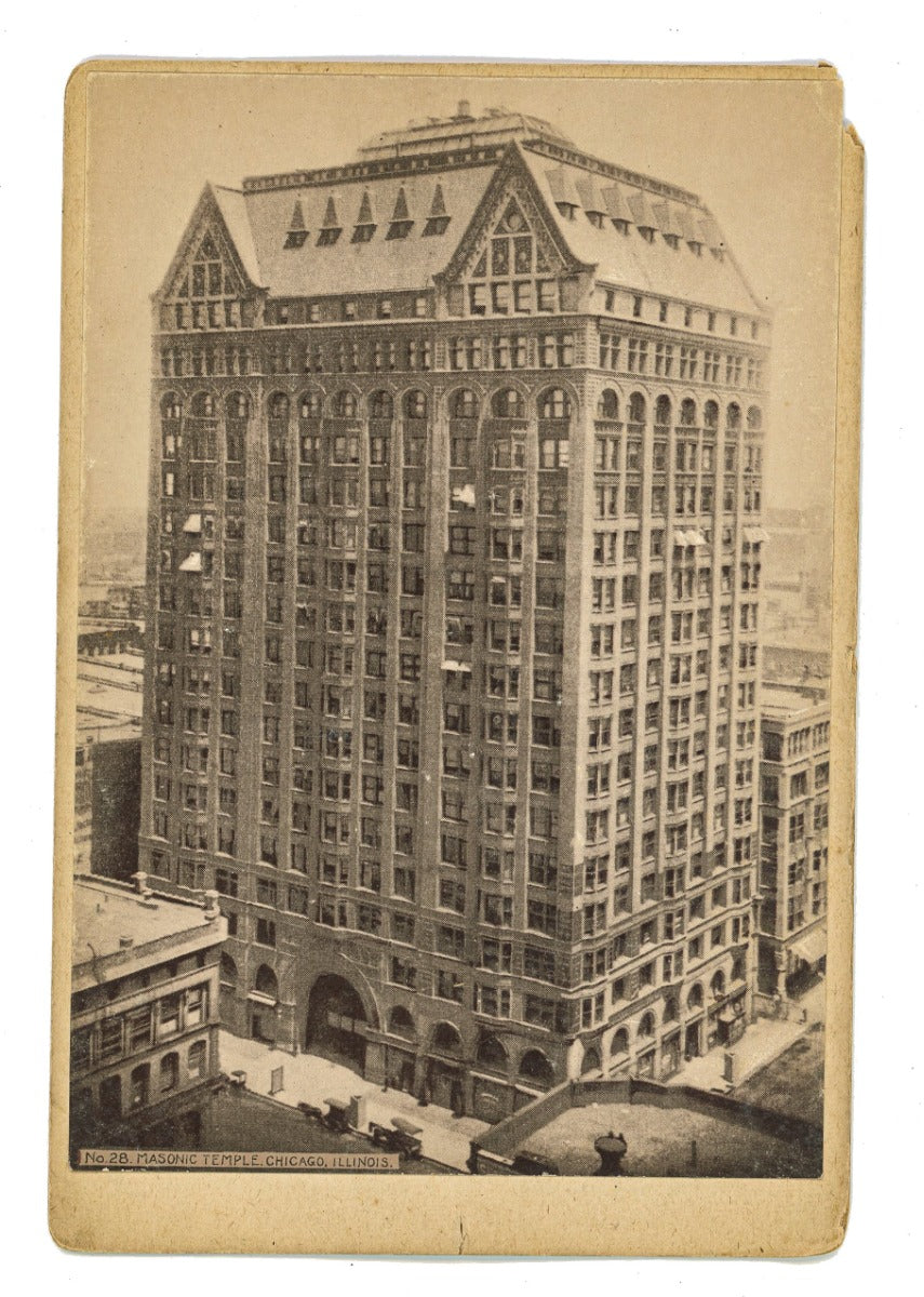 original james w. taylor mounted albumen cabinet card of burnham and root's masonic temple chicago