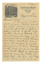 original 1914 hand-written letter and envelope from adler and sullivan's 1889 auditorium building hotel