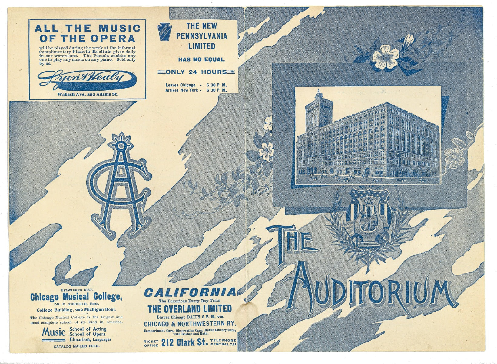 original adler and sullivan auditorium theater 1903 playbill or program featuring richard wagner's die walkure