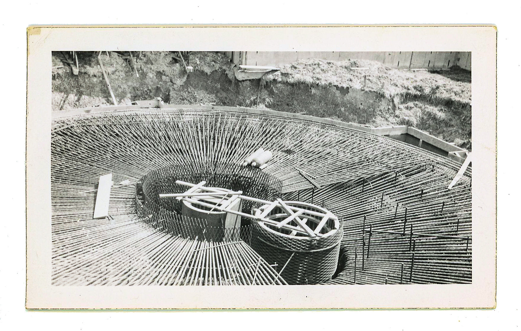 group of three original 1930s amatuer snapshots or photos of frank lloyd wright's johnson wax building complex under construction