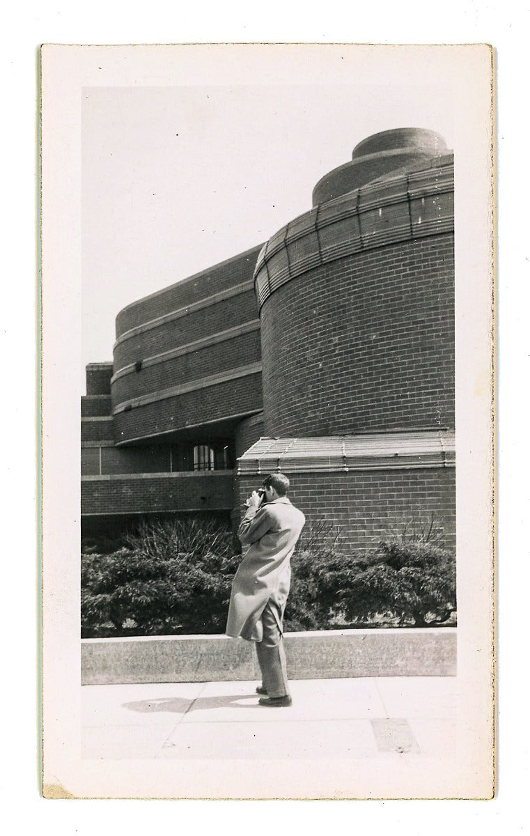 group of three original 1930s amatuer snapshots or photos of frank lloyd wright's johnson wax building complex under construction