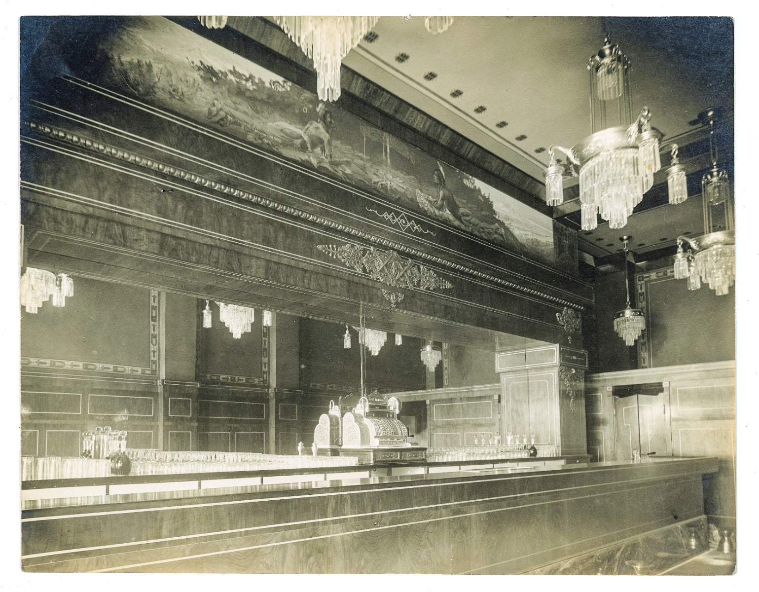 original early 20th century odin j. oyen studio silver gelatin print of montana saloon or bar interior with murals