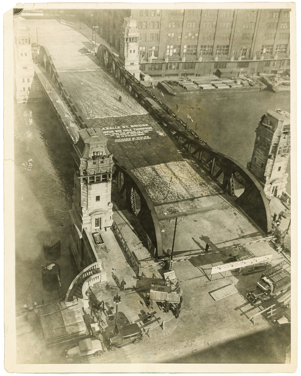 original 8 x 10 1928 photographic print of chicago's la salle street bridge opening by mayor william hale thompson