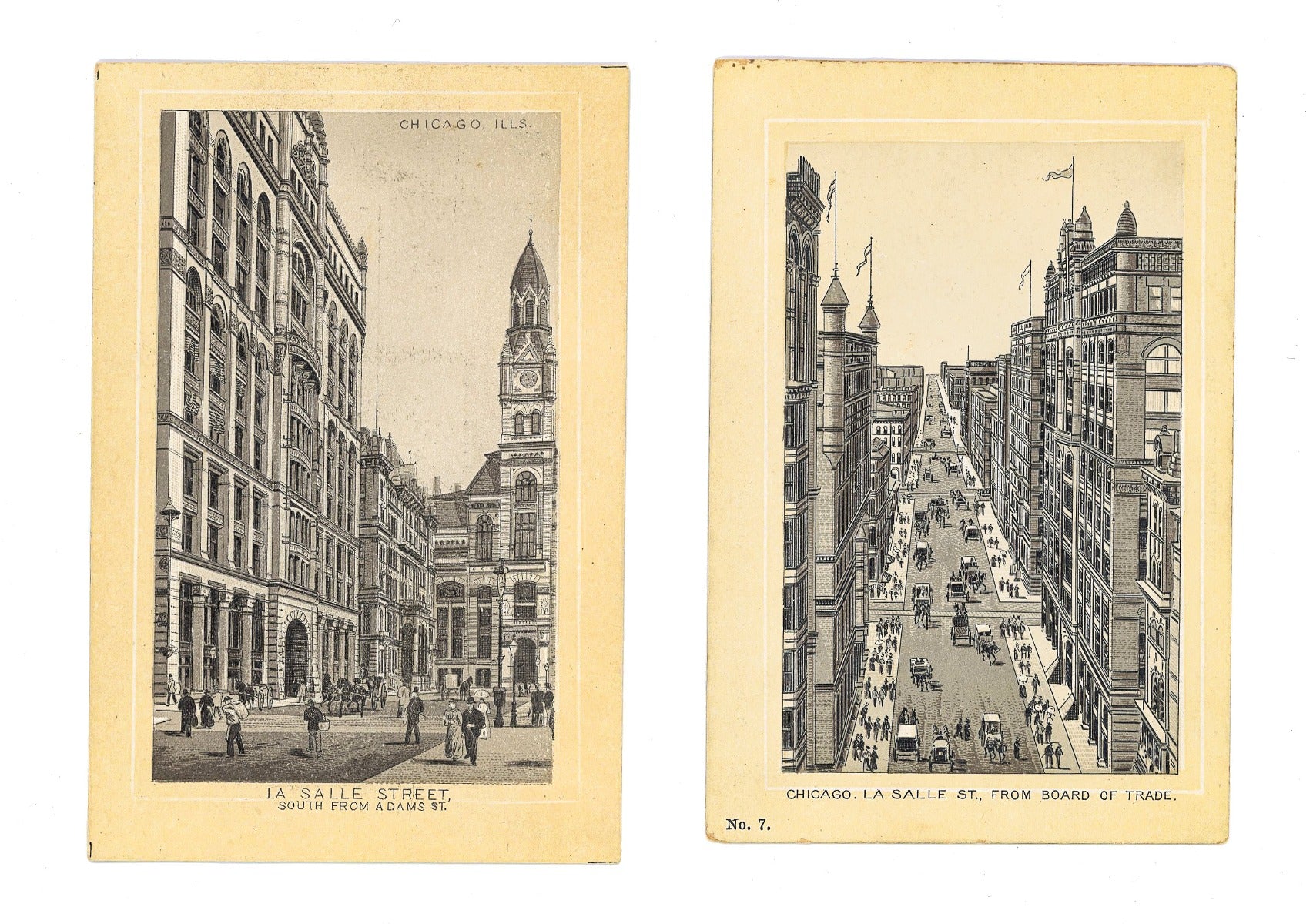 two rare late 19th century original victorian advertising trade cards featuring la salle street views by j.w. taylor