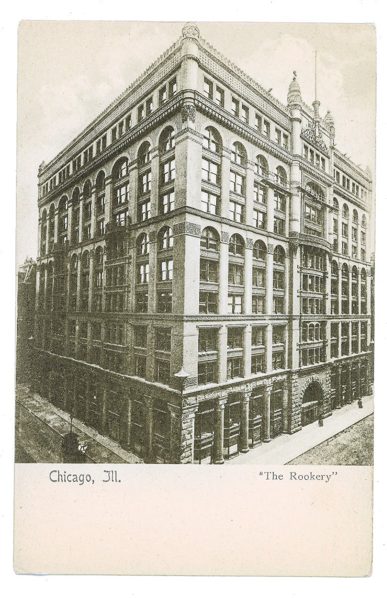 original early 20th century antique american postcard of burnham and root's rookey building (1888)