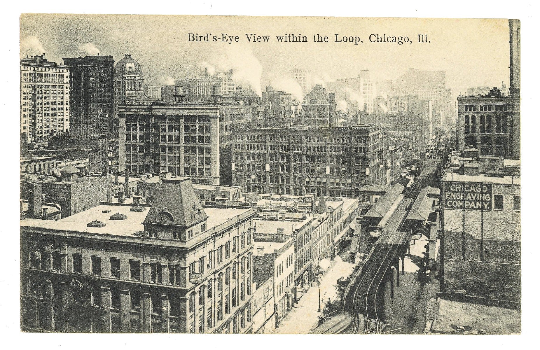 early 20th century original birdseye view of downtown chicago