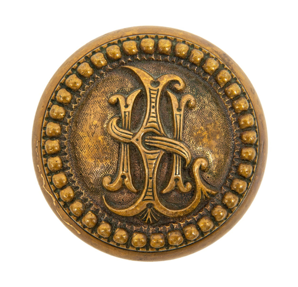 highly sought after original 1890s salvaged chicago monogrammed cast brass doorknob from clinton j. warren's lexington hotel
