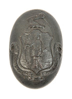 hard to find 19th century ornamental cast iron massachusetts government building doorknob and matching backplate with state seal