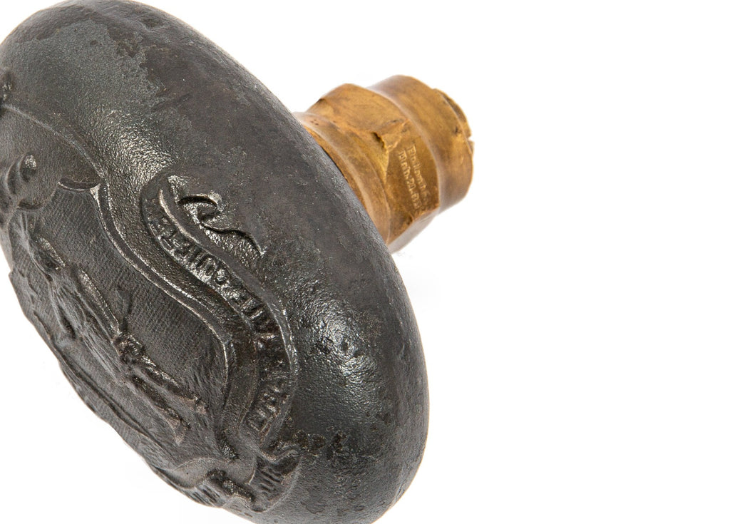 hard to find 19th century ornamental cast iron massachusetts government building doorknob and matching backplate with state seal