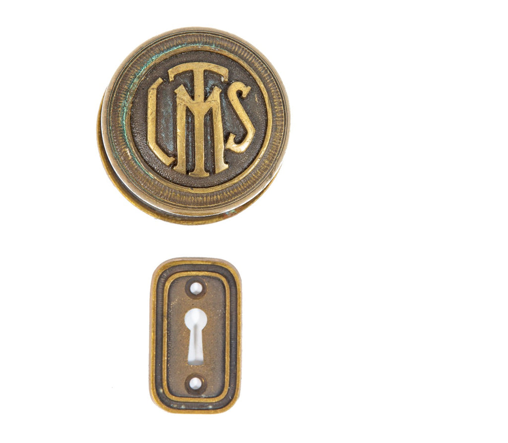 original 1920s custom-designed salvaged chicago logan square masonic temple monogrammed door hardware