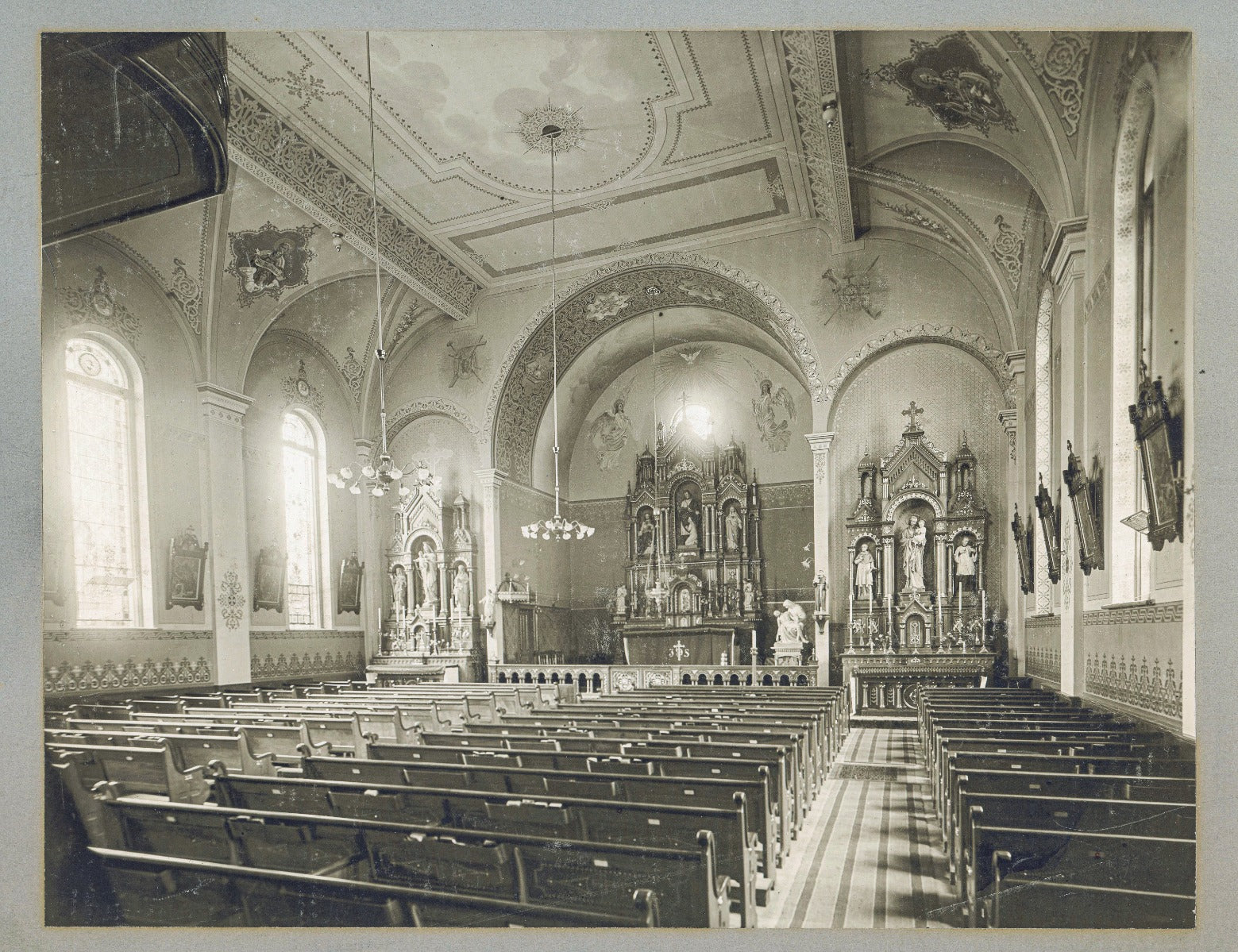 oversized early 20th century mounted silver gelatin print of chippewa falls church interior for odin j. oyen
