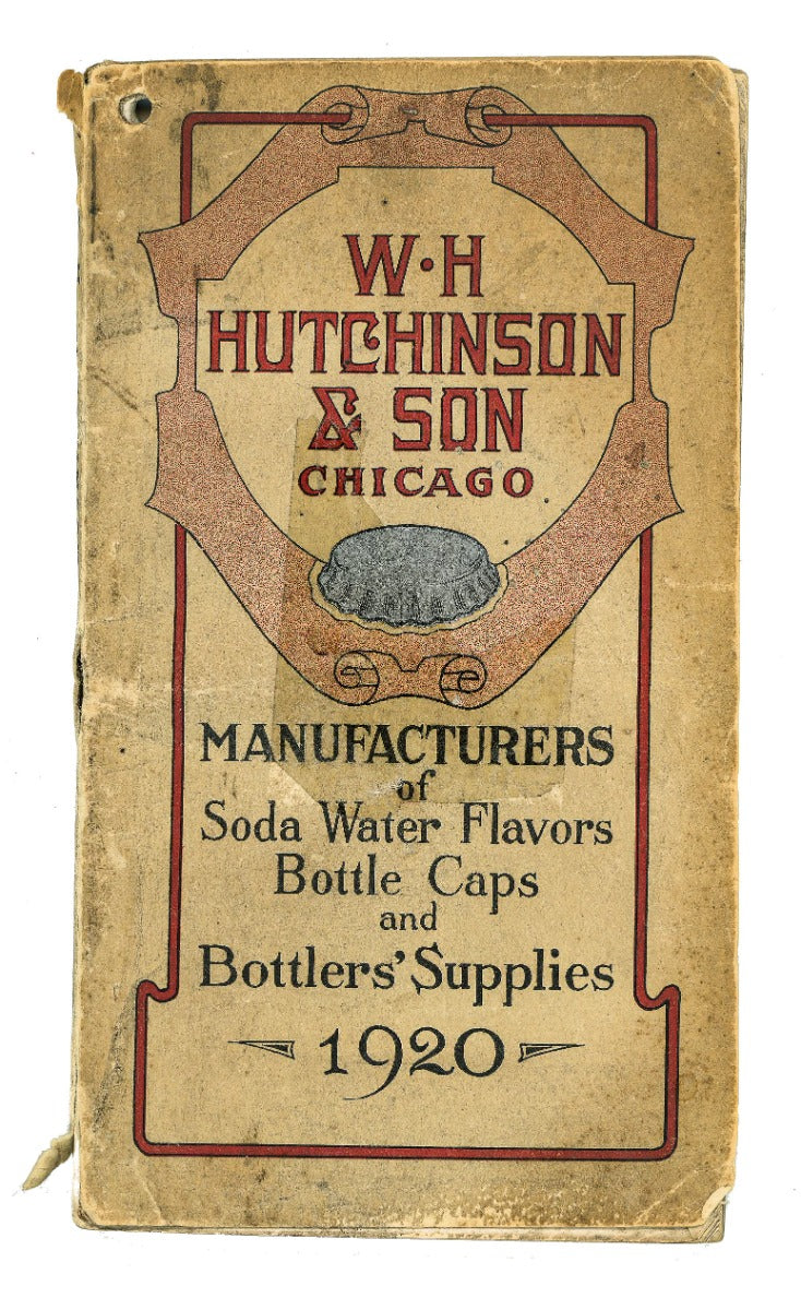 rare c. 1920 wiliam h. hutchinson pocket book soda water supply catalog and price list featuring colored plain and decorated bottle caps