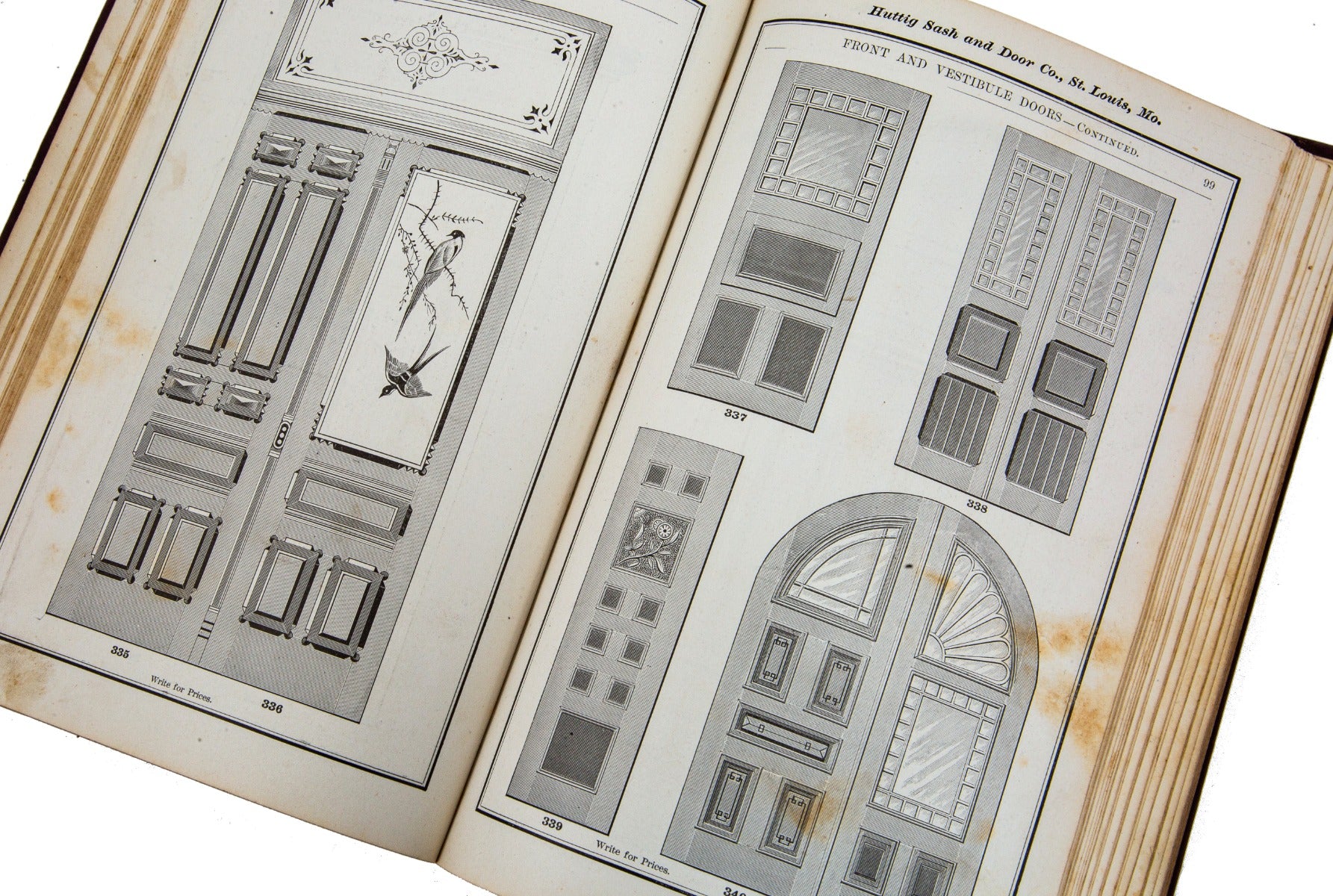 highly detailed c. 1892 huttig sash and door company "book of designs" containing exterior and interior architectural designs