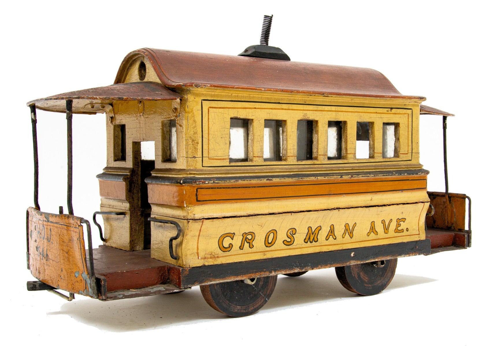 rare 19th century original hand-painted american folkart trolley or street car by o.r. jones
