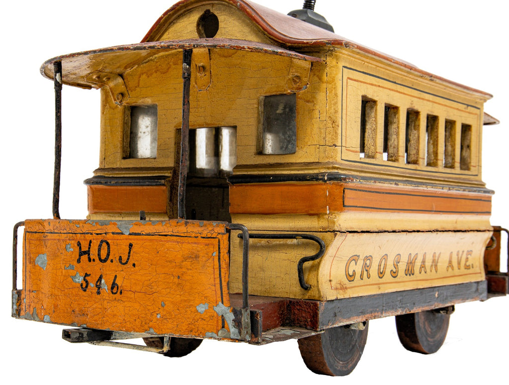 rare 19th century original hand-painted american folkart trolley or street car by o.r. jones