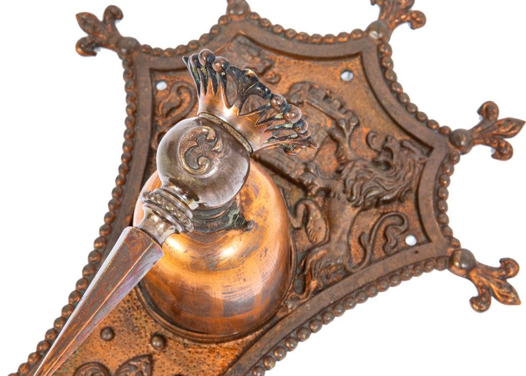 original 1893 custom-designed columbus building interior lobby wall sconce backplate with copper-plated finish