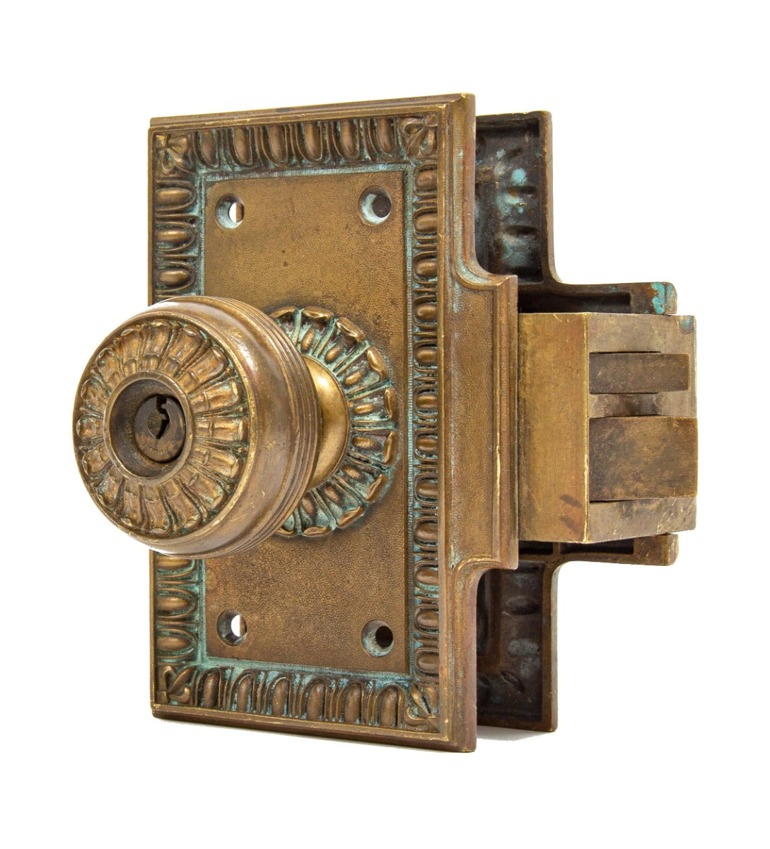 rare later 19th century original holabird and roche-designed custom cast bronze republic building office door unit lock