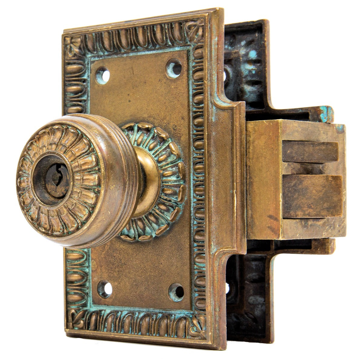 rare later 19th century original holabird and roche-designed custom cast bronze republic building office door unit lock